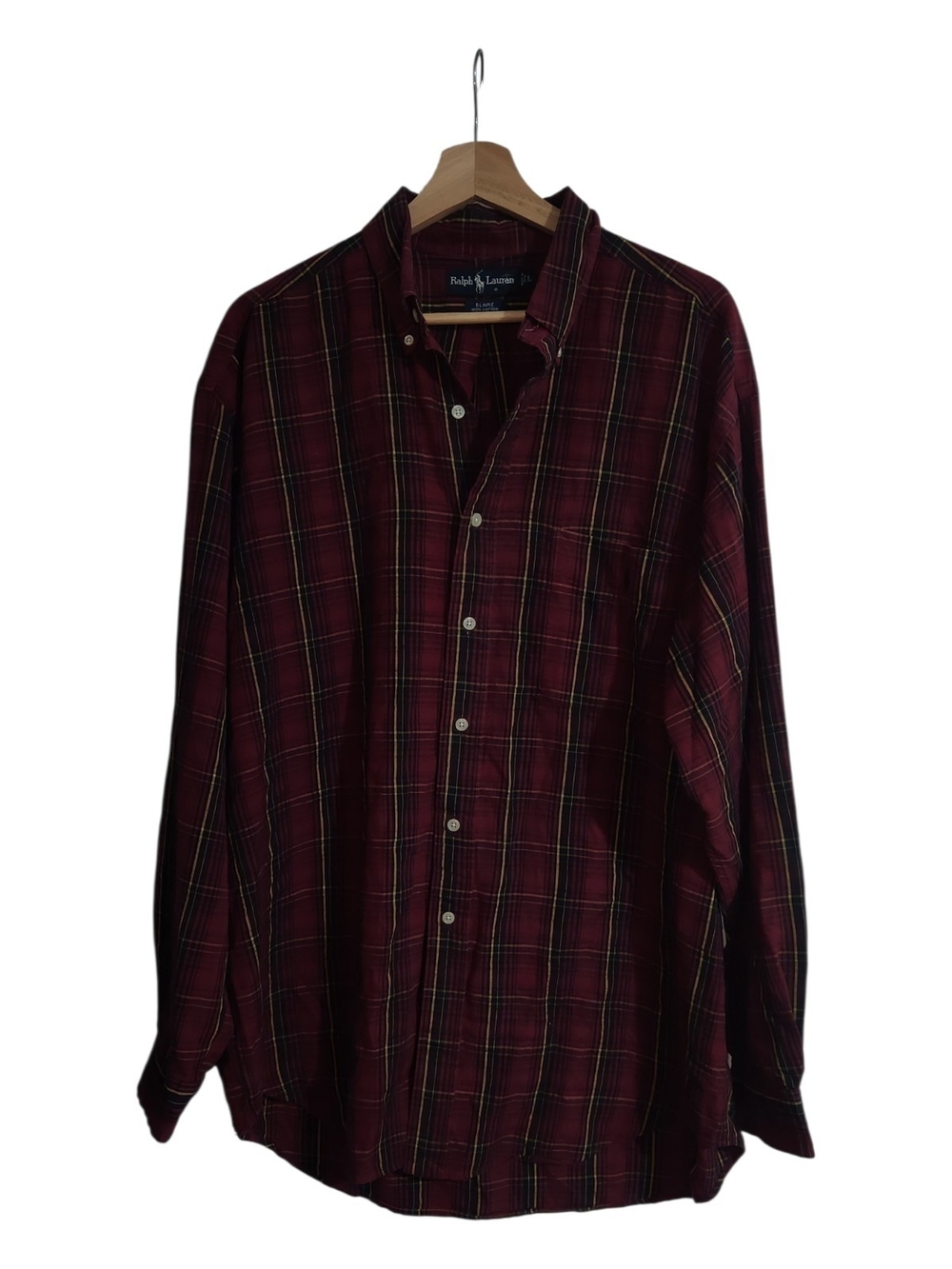 Ralph Lauren Blaire Mens Burgundy Plaid Cotton Button Down Shirt Large